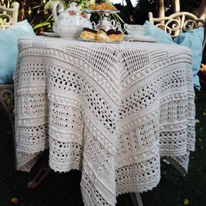 The Neave Collection's The Snow Drop crochet table cloth / throw