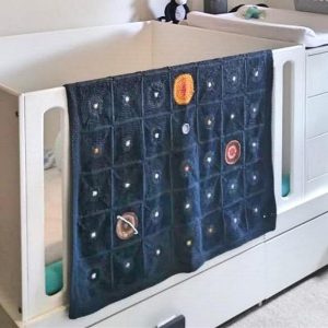 Bodie's Galaxy Crochet Blanket Kit, cot blanket with sun, planets and stars.