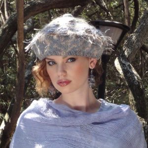 Knit beret worn by model