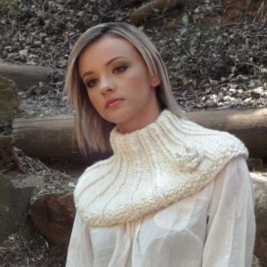 Chunky Rose Cowl - a cream coloured cowl embellished with a knit rose