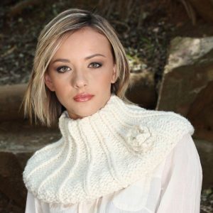Rose Cowl - A cream coloured cowl with a knit rose as embellishment