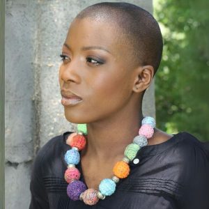 Knitted beads necklace.