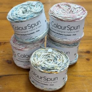 Pure Cotton Confetti Colours - Five. 5 randomly sprinkled colours give you a beautifully themed yarn colour palette on a single ball of yarn